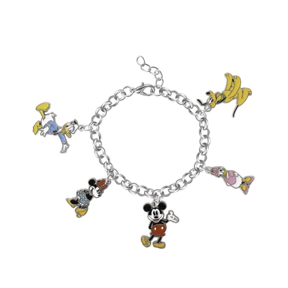 Mickey Mouse and Friends Charm Bracelet Official License, 6.75 1" Disney Charm Bracelet for Women