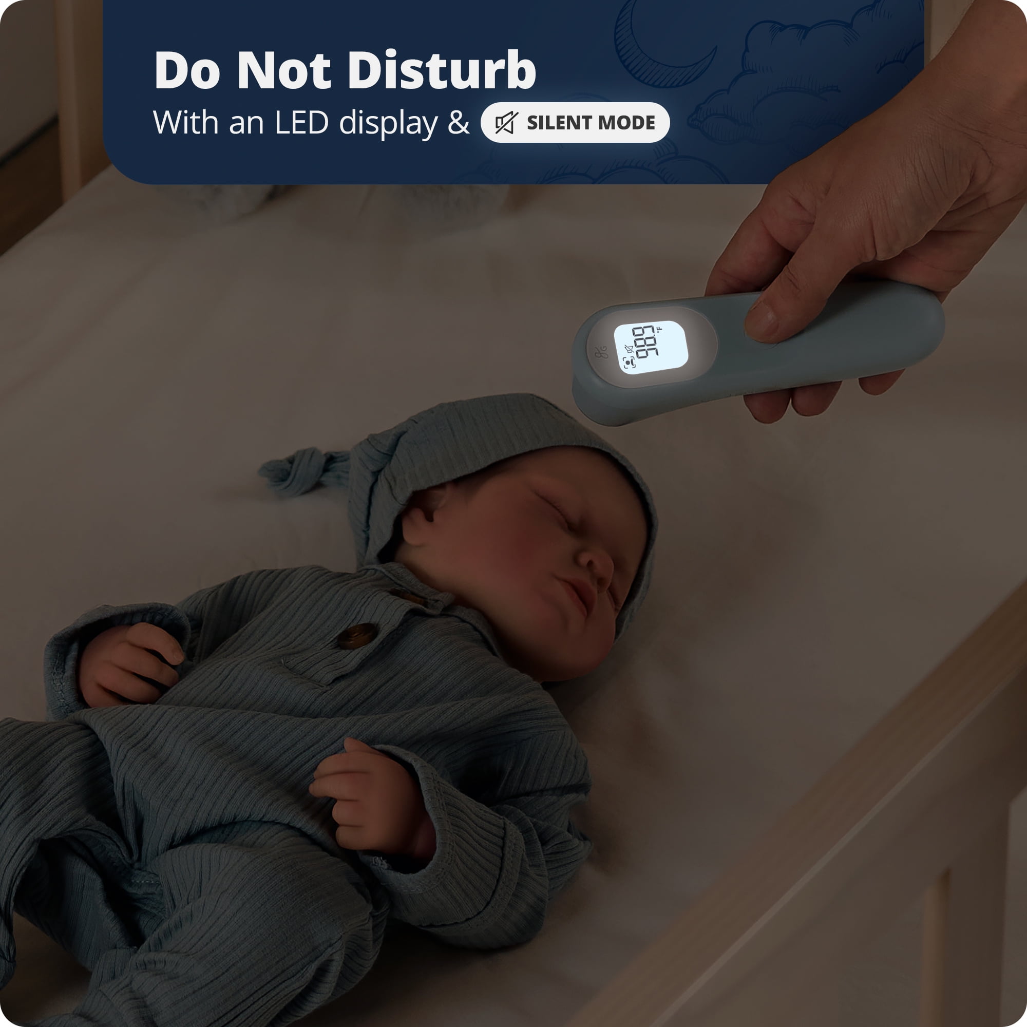 Greater Goods No-Touch Baby Thermometer for Infants, Newborns & Toddlers with Fever Alarm and Instant Accuracy Readings, Blue