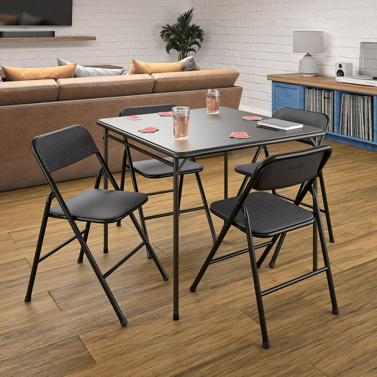 COSCO Premium 5 Piece Folding Table Chair Dining Set Black