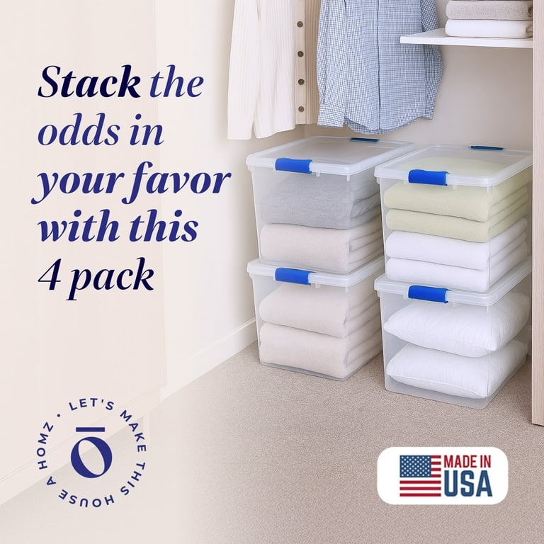 Homz 31 Qt Plastic Sealed Bins, Clear Latching Storage Containers