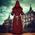 thumbnail image 3 of Túnica de monje y sacerdote medieval con capucha, capa de disfraz de Halloween para cosplay para hechicero, talla M (rojo oscuro), 3 of 5