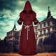 thumbnail image 4 of Túnica de monje y sacerdote medieval con capucha, capa de disfraz de Halloween para cosplay para hechicero, talla M (rojo oscuro), 4 of 5