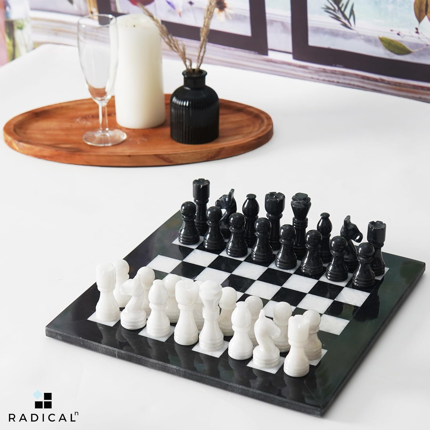 Radicaln Black and White Marble Chess Set 12 Inch Handmade Board – Luxury Gift for Father, Boss or Mentor – Thoughtful Father’s Day Pick for Him