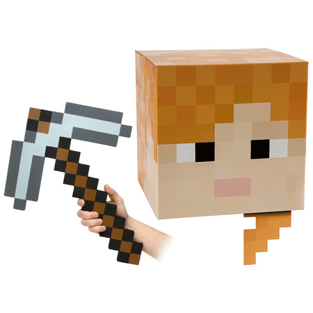 Alex Head + Foam Iron Pickaxe Axe Toy Replica Minecraft Weapon Video Game Merchandise Playset Female Character Womens Costume Accessory Set