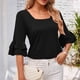 thumbnail image 5 of Fiudx Ofertas de La Semana Camiseta Holgada Informal de Manga Media con Volantes y Cuello de Color Sólido para Mujer, 5 of 7