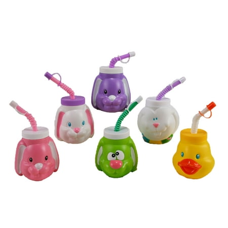Fun World Assorted Style Easter Drink Cup With Screw On Lid, Straw, Straw (Best Cup To Teach Baby To Drink)