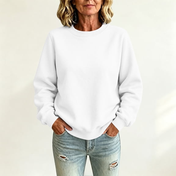 Crew Neck Sweatshirts Women Long Sleeve No Hood Pullover Sweatshirts Fall Causal Loose Sweatshirts, L