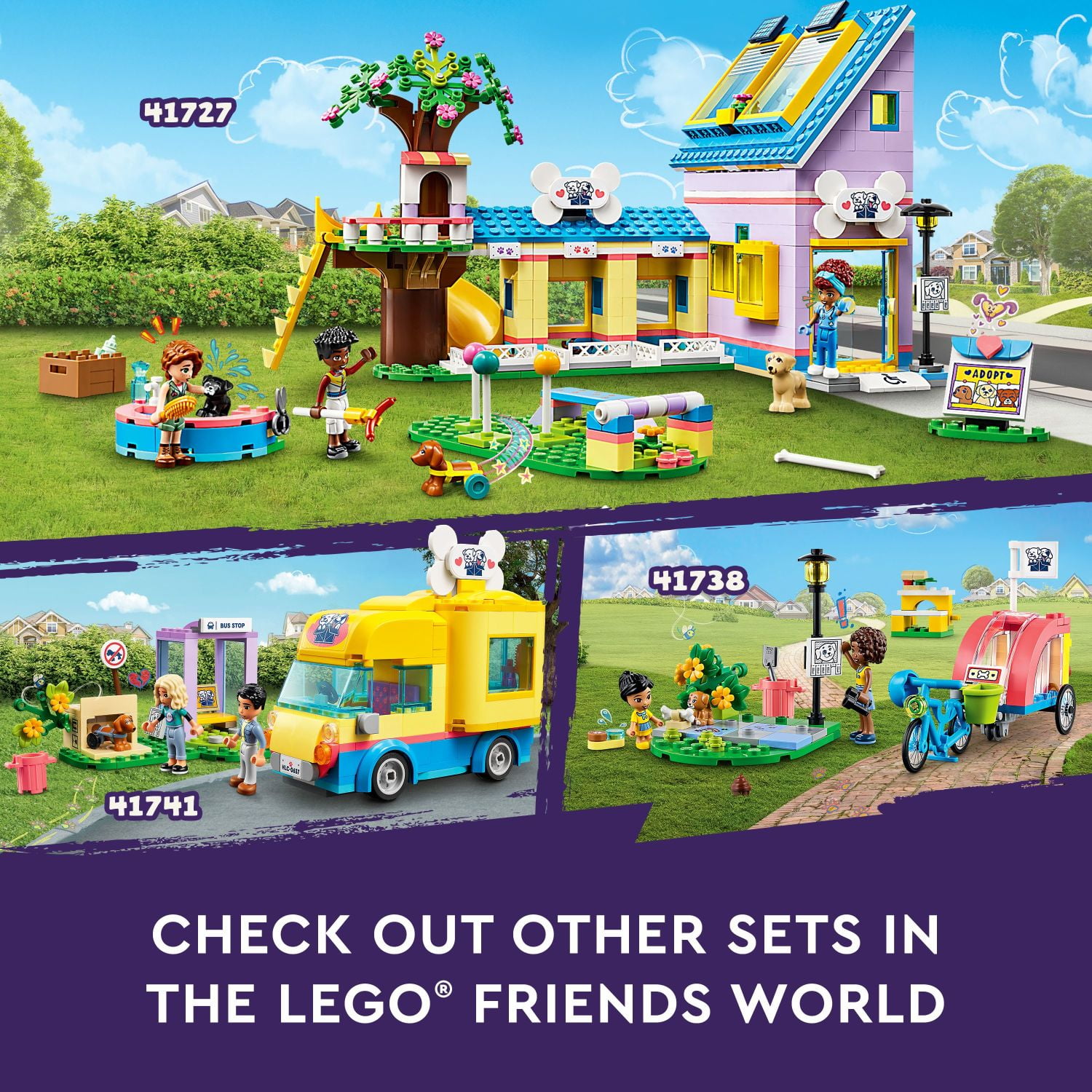 LEGO Friends Dog Rescue Center 41727, Pet Animal Playset for Kids with Autumn and Zac Mini-Dolls, Toy Vet Set, Sensory Toy for Kids Ages 7 Plus Years Old