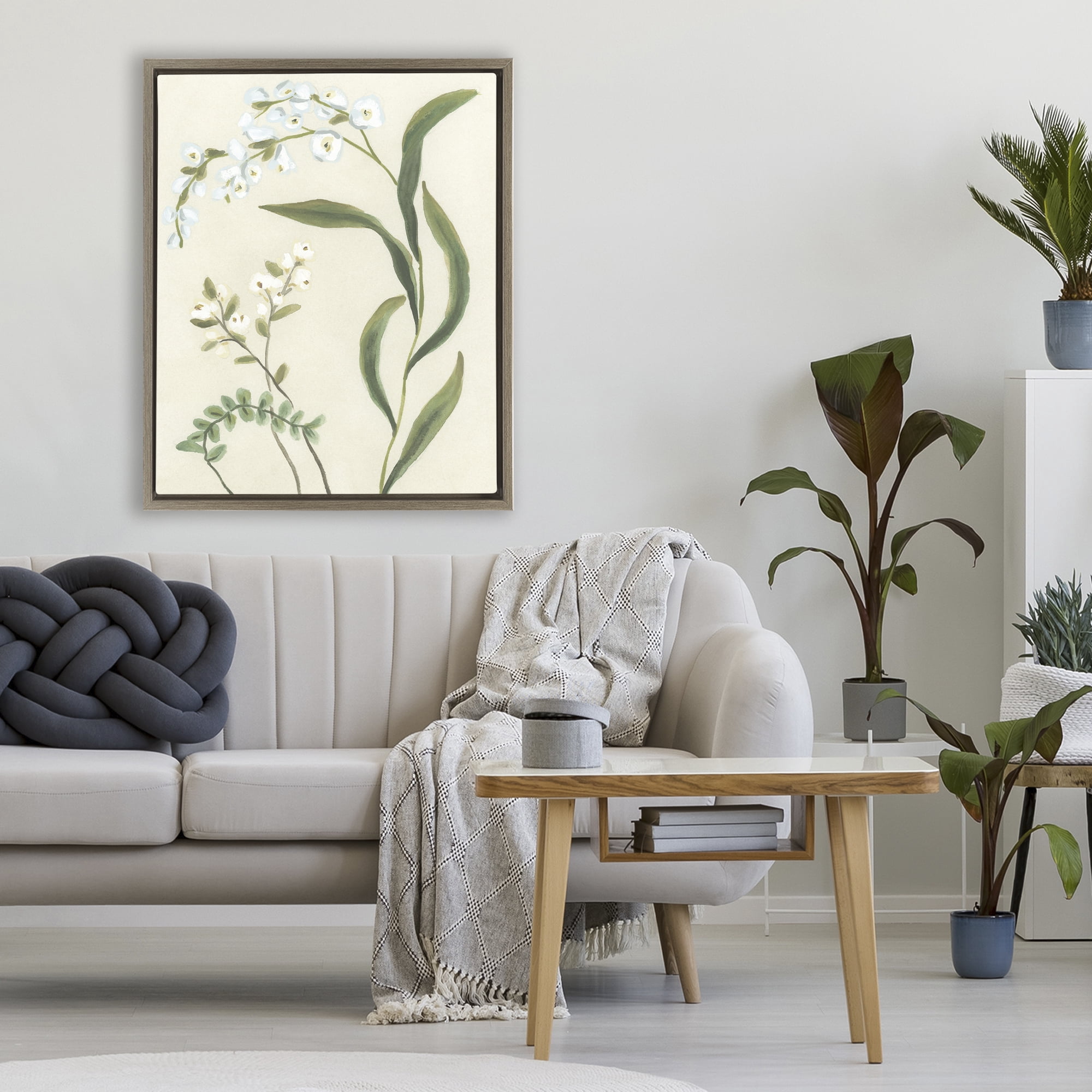 Stupell Industries Neutral Snowdrop Stems Brown Framed Floater Canvas Wall Art, design by June Erica Vess