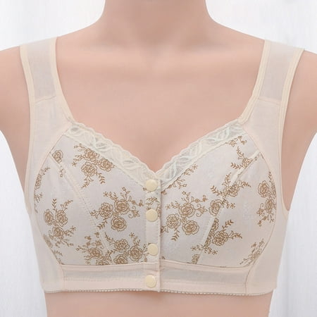 Ndbuld Savings up to 30% off Women s Bra Plus Size Sexy Printed Front Button Non-Steel Ring Lingerie Soft Cotton Plus Size Lingerie Bra S-4XL Beige M