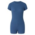thumbnail image 3 of Conjunto De Pantalones Cortos Ajustados Y2K Conjunto de chándal ajustado de 2 piezas Conjunto casual de manga corta Trajes de mujer (Azul S) Ygjytge para Mujer Azul T S, 3 of 9