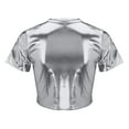 thumbnail image 4 of Tittly T Shirts for Women Tshirts Shirts Women's Solid Color Reflective Shiny Metallic Round Neck Short Sleeve Crop Top T Shirt Going Out Tops Crop Tops Silver M, 4 of 8