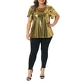 thumbnail image 2 of Agnes Orinda Women's Plus Size Metallic Tops Crew Neck Short Tulip Sleeve Disco Party Sparkly Blouses 3X Gold, 2 of 6