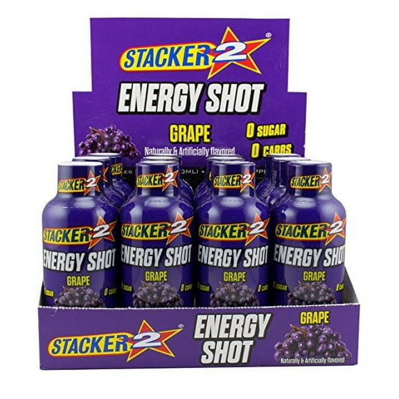 Stacker 2 Energy Shots Grape Flavor 2oz. Shots (12 Bottles)