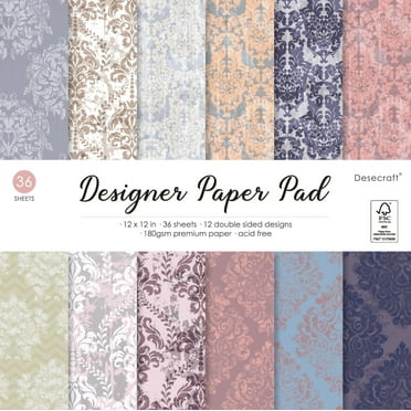 Desecraft Vintage Pastel 12x12 in Double Sided Paper Pad Pack Scrapbook Cardstock Decorative Paper - 36 Sheets - for Card Making Journaling Planner Origami Decopage Decorative Scrapbooking Supplies