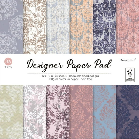 Desecraft Vintage Pastel 12x12 in Double Sided Paper Pad Pack Scrapbook Cardstock Decorative Paper - 36 Sheets - for Card Making Journaling Planner Origami Decopage Decorative Scrapbooking Supplies