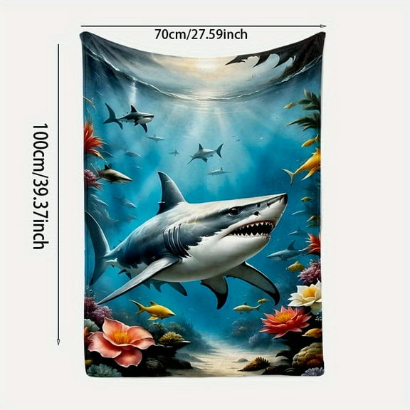 Cozy Blue Shark Ocean-Themed Flannel Throw Blanket - Perfect for Couch, Bed, Travel & Camping | Soft, Lightweight & Warm