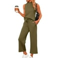 thumbnail image 2 of Women's Mock Neck Two Piece Sets Summer Sleeveless Tank with Wide Leg Crop Pants Casual Vacation Lounge Outfits 2026 Army Green L, 2 of 5