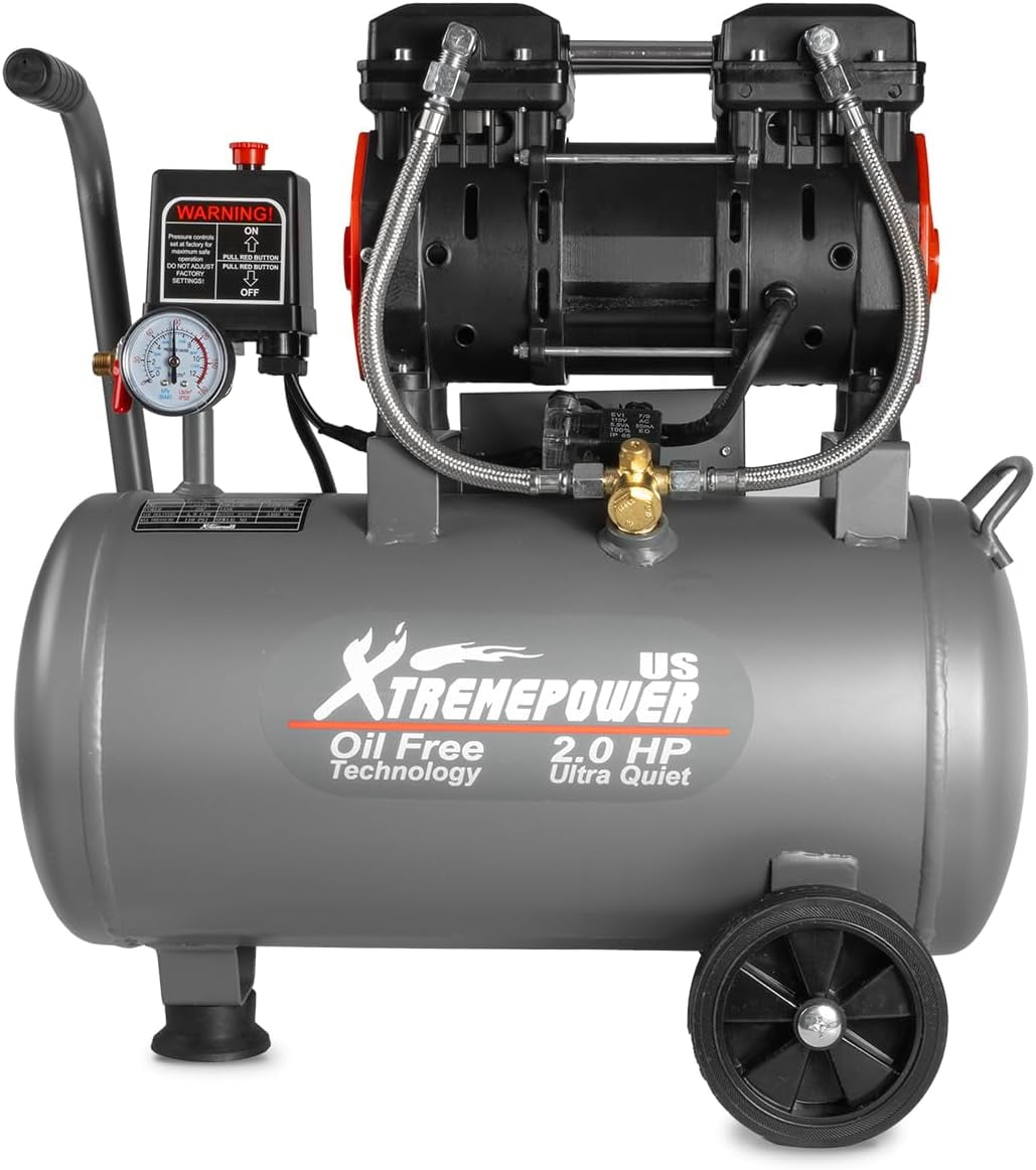XtremepowerUS 7 Gallon Ultra Quiet Air Compressor, 2HP Oil-Free Air Compressor Tank, 65dB Air Compressor For Car Repair, Spray Painting, Woodwork Nailing, 110V/60hz