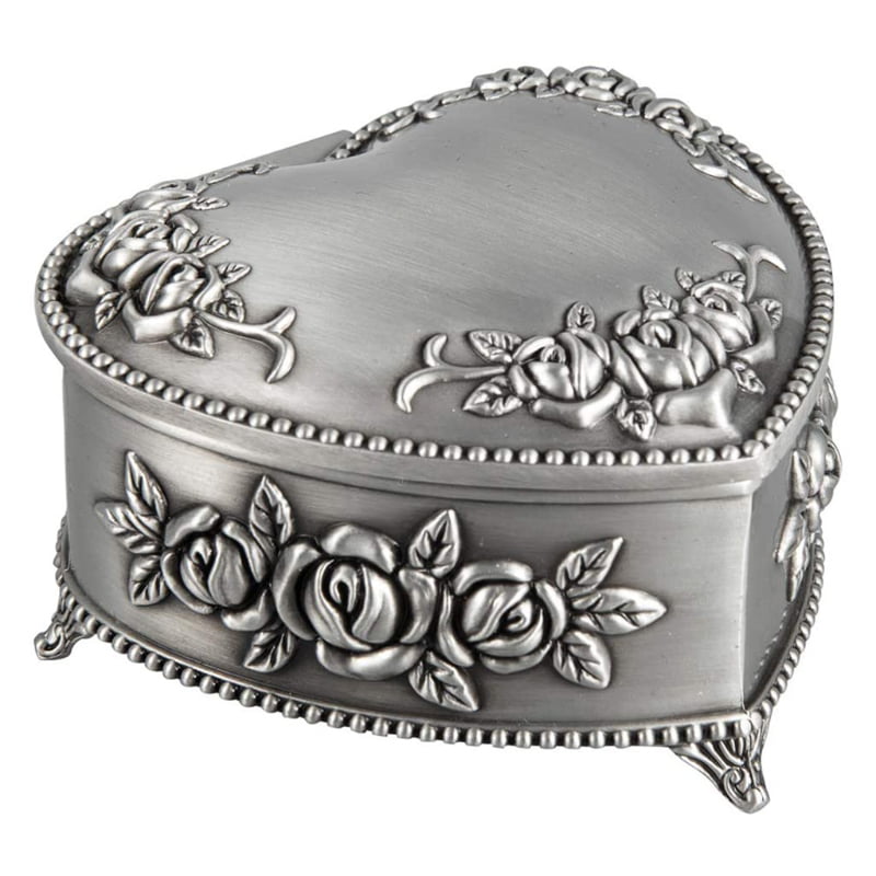 Small Heart Shape Antique Style Jewellery Ring Earrings Trinket Storage Box 