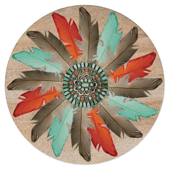 Thirstystone Feather Medallion Round Natural Sandstone Coaster 4-Pack