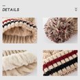 thumbnail image 4 of SPRING PARK Womens Winter Striped Beanie Crossed Cap Chunky Cable Knit Pompom Soft Warm Hat, 4 of 6