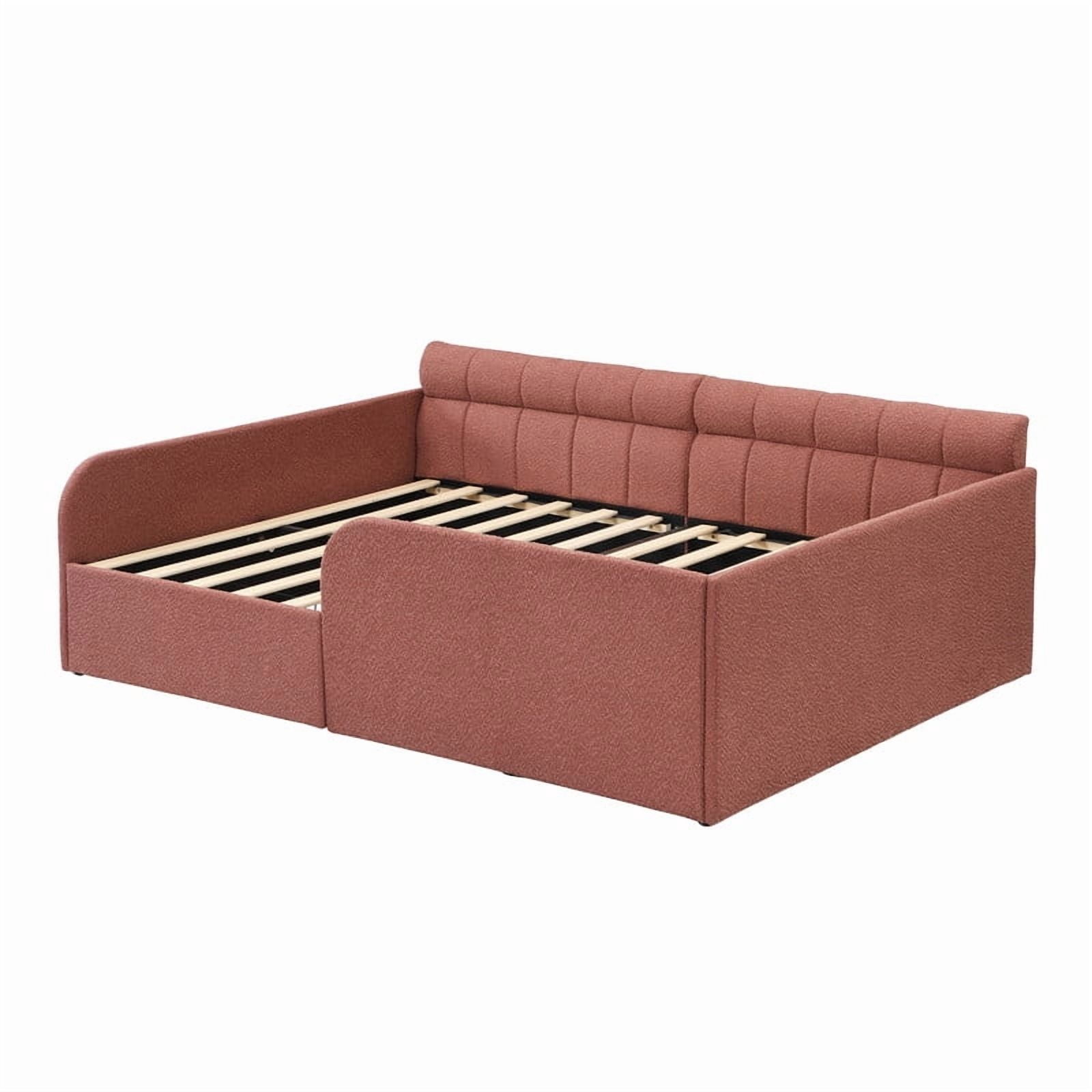 Full Size Boucle Daybed with Metal Drawer on Wheels, Storage Platform Bed Frame with Guardrails, Upholstered Low Profile Bed