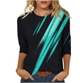 thumbnail image 1 of Hauts à Manches 3/4 pour Femmes Confortables et Décontractés Femmes Manches 3/4 Imprimé Col Rond Chandail Hauts Blouse T-Shirt Robe T-Shirt Femmes T-Shirts d'Été pour Femmes, 1 of 6