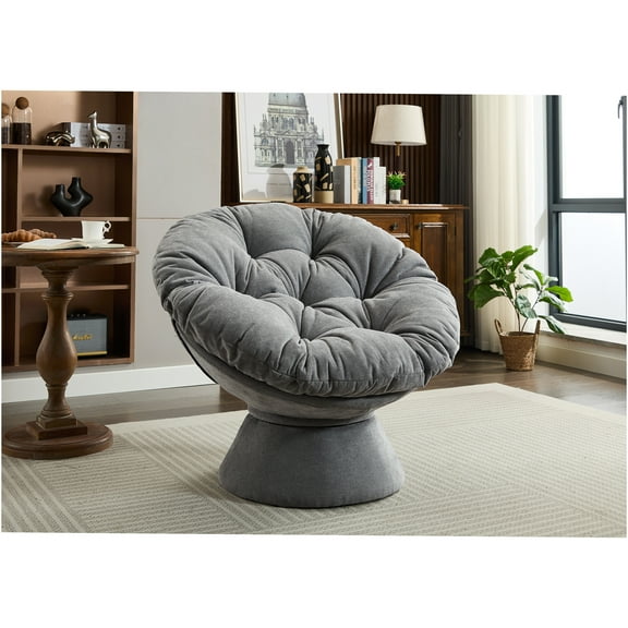 JERFIT Oversized Swivel Accent Chair, Plush Chenille Barrel Chair with 360 Rotation for Living Room, Bedroom, Office, Dark Grey