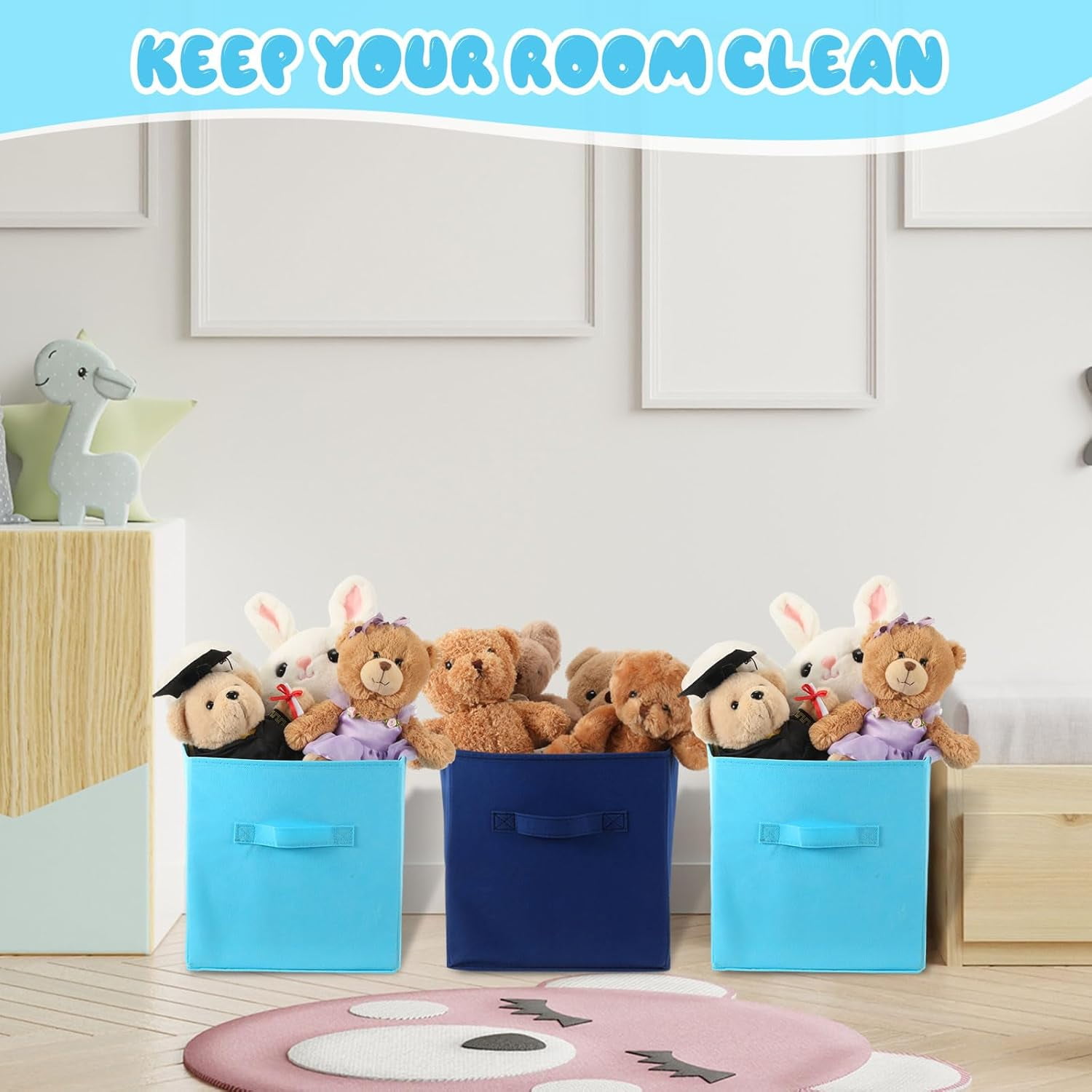 12 Pcs Cube Storage Bin 11'' Collapsible Storage Cubes for Classroom Foldable Cube Storage Organizer Bins Fabric Bins Storage Basket Fabric Cubby Boxes for Shelf(Dark Blue, Light Blue)