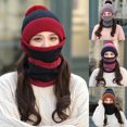 thumbnail image 1 of 3Pcs/Set Women's Winter Warm Knitted Crochet Hat Fleece Lined Cable Faux Fur Pom Pom Beanie Hat Skull Cap, 1 of 8