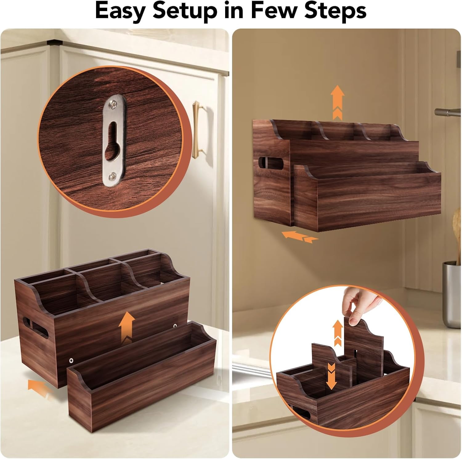 Kitchen Utensil Holder for Countertop, Large Wood Organizer for Utensil Crock with Spoon Rest, Farmhouse Cooking Utensil Holder with 7 Compartments, Wall Mount Rustic Wooden Storage for Cooking Tools
