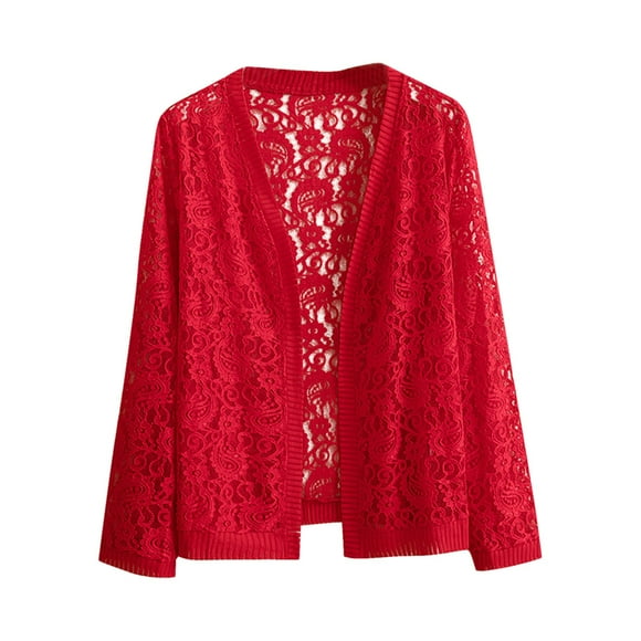 EGNMCR Womens Long Sleeve Jacket, Long Sleeve Hoodless Casual Outwear & Jackets Women's Casual Fashion Lace Hollowed-out Long Sleeve Jacket Cardigan Polyester top for women