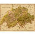 thumbnail image 2 of Vintage Maps 31x26 Black Ornate Wood Framed with Double Matting Museum Art Print Titled - Switzerland 1844, 2 of 4