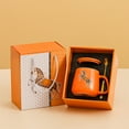 thumbnail image 1 of Taza de Café de Cerámica de 350 Ml con Estampado de Caballos | Taza de Té Naranja con Cuchara Incluida | Asa Ergonómica | Taza de Cerámica Resistente para Bebidas Calientes | Ideal para Uso Diario En, 1 of 6