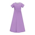 thumbnail image 4 of Mevxay Girls Pleated Maxi Dress Solid Color Short Sleeve 2025 Summer Long Dresses with Pockets for 6-15 Years Purple, 4 of 8