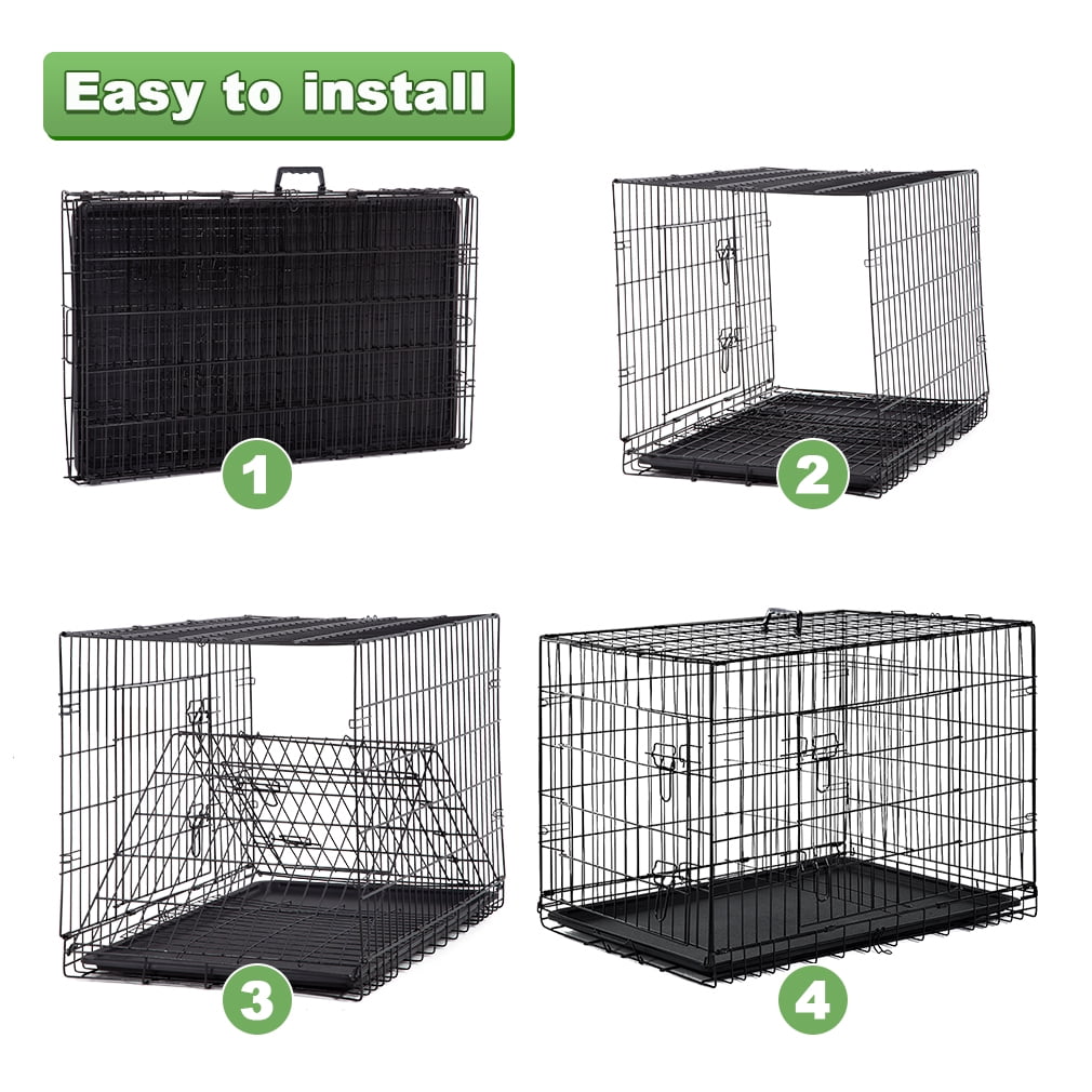Small Dogs Collapsible Metal Pet Travel Cage with Double Door 27.6x19.7x23.6 Inches Dog Crate with Divider Tray 13.33 LB Heavy Duty Upgraded 