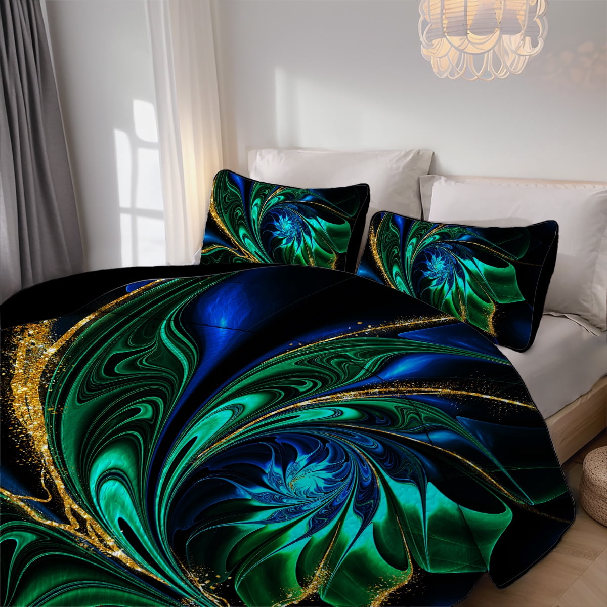 Davulos Twin Quilt Bedding Set with Pillow Sham, 2 Pieces Modern Art Floral Bedspread Reversible Lightweight Coverlet Sets for Bedroom Bed Decor