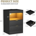 thumbnail image 2 of Night Stand with Gun Drawer & Invisible Lock, Bedside Table, LED Nightstand with Charging Station, Modern Night Stand, Wood Sofa Couch End Side Table with 2 Pull-Out Shelf, Black, 2 of 18