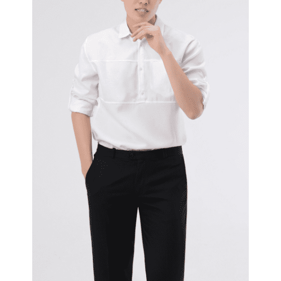 Men's Half Button-Up Long Sleeve Casual Shirt Solid Color Roll-Up Sleeve Work Shirt with Chest Pocket Lightweight Wrinkle Resistant (L-3XL)