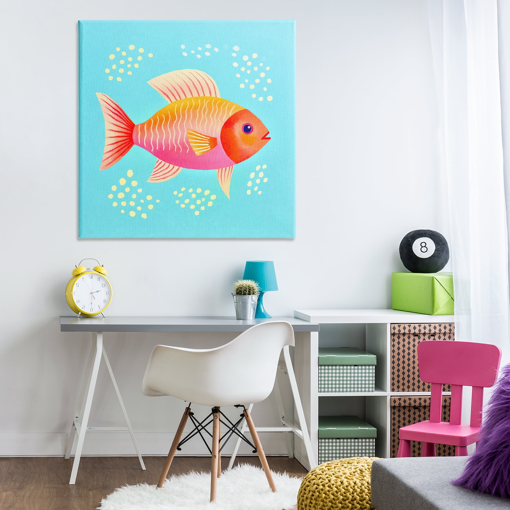 Stupell Industries Whimsical Orange Fish Animals Painting Wrapped Canvas Art Print Wall Art, 36 x 36