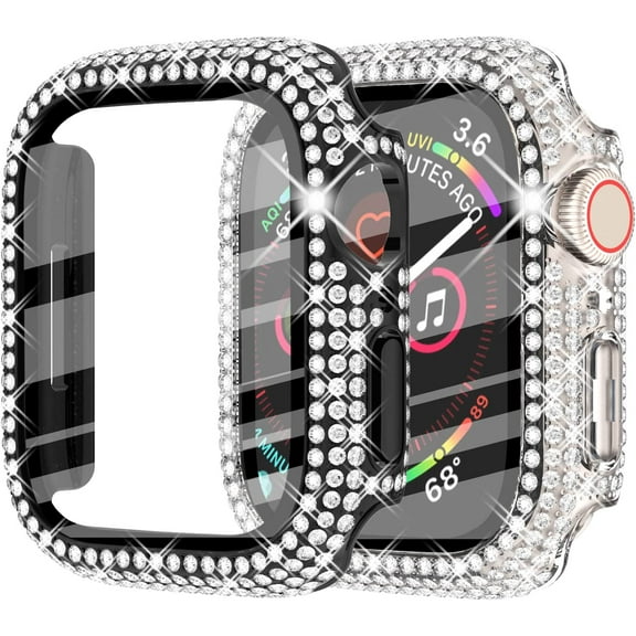 2-Pack Compatible with Apple Watch Bling Case 41mm Series 8 Series 7 Screen Protector with Tempered Glass, 200 Diamonds Crystal Sparkling Protective Face Cover Bumper Frame for iWatch Women