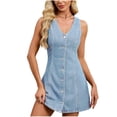 thumbnail image 2 of Mifsaly Sleeveless Denim Dresses for Women V Neck Button Down Jeans Dress Comfy Daily Wear Versatile Streetwear S, 2 of 8