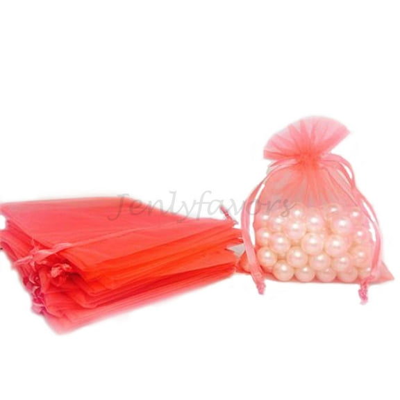 5" x 6-1/2" Coral Drawstring Sheer Organza Bags (24 Pieces)