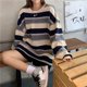 thumbnail image 1 of Sudadera a rayas para mujer, Jersey fino, camiseta Harajuku, jerséis de moda coreana, Tops de manga larga a juego para parejas, 1 of 4
