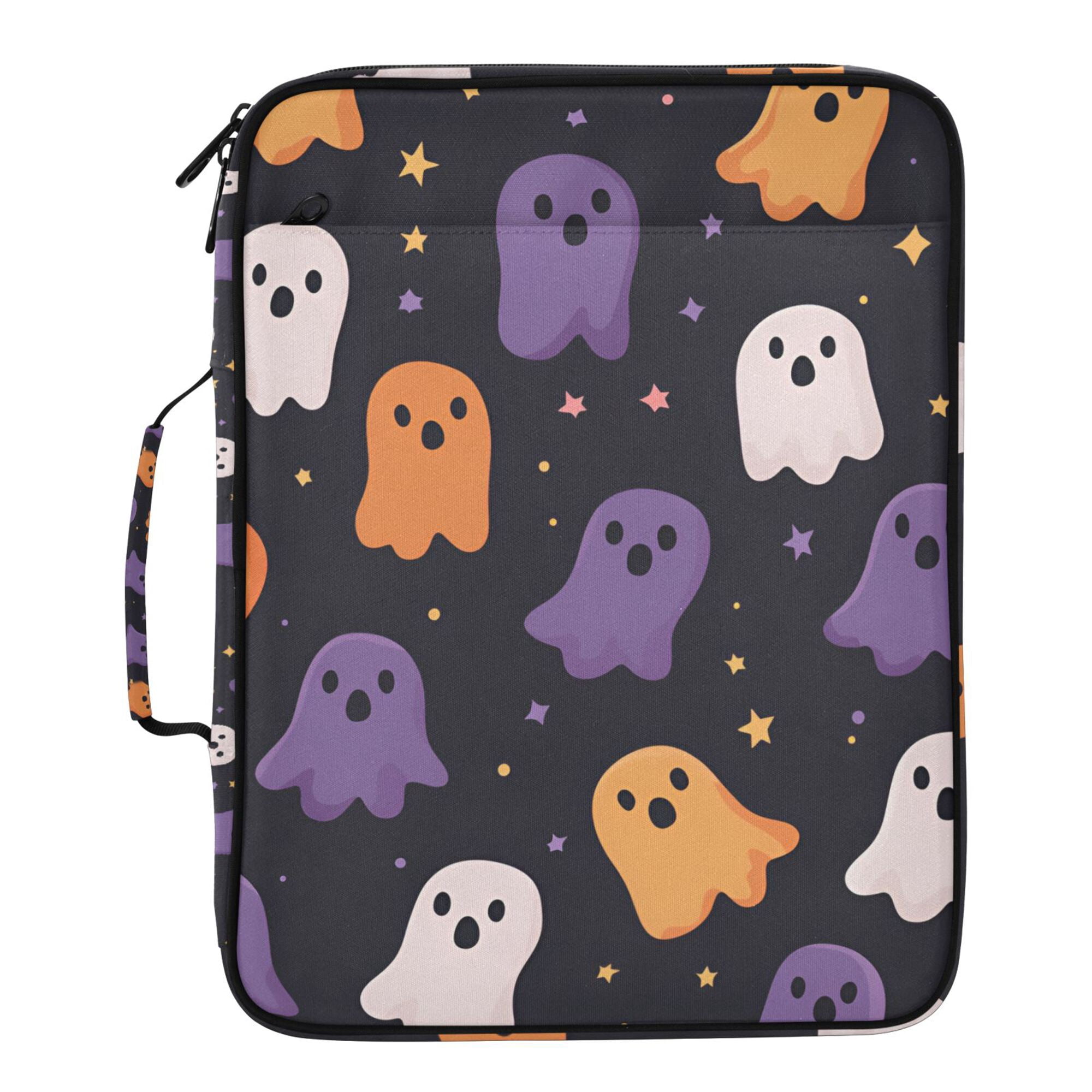FORMRS Accordion File Folder A4 Size 7-Pocket Expanding Document Organizer Bag with 3 Ring Binder, Orange Halloween Ghosts