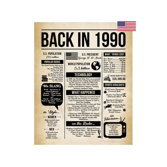 DIANANA 1990 Poster, 35 Years Ago Back in 1990, What Happened in 1990, 35th Birthday Sign, 35th Anniversary Poster Download