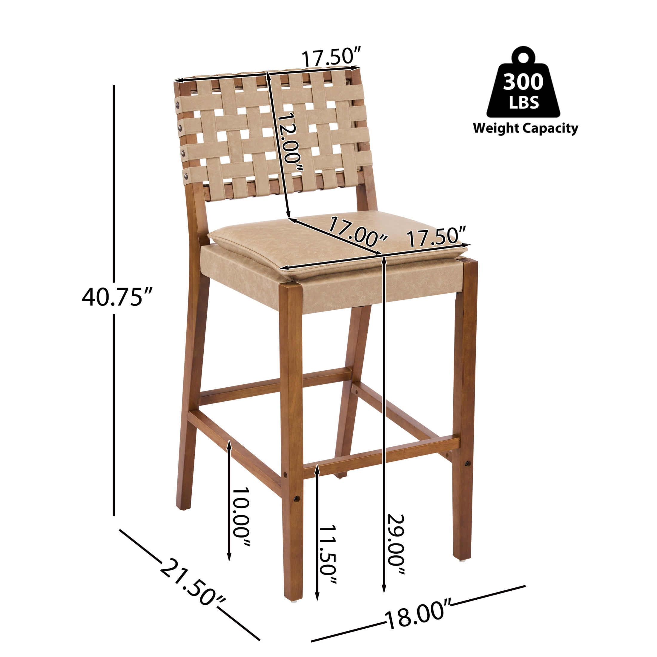 Christopher Knight Home Rustic PU Upholstered Barstools, Rivet Accents, Solid Wood Frame, Light Brown, Set of 4