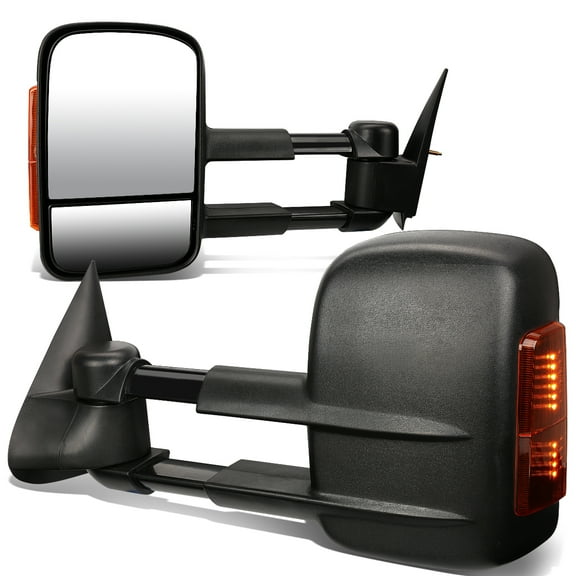 DNA Motoring TWM-001-T666-BK-AM For 1999 to 2006 Silverado / Sierra Pair of Black Manual Telescoping w / Amber LED Side Turn Signal Towing Mirrors