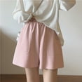 thumbnail image 2 of Shorts for Women Casual Elastic High Waist Wide Leg Shorts Pure Color Soft Baggy Summer Lounge Shorts with Pockets, 2 of 7